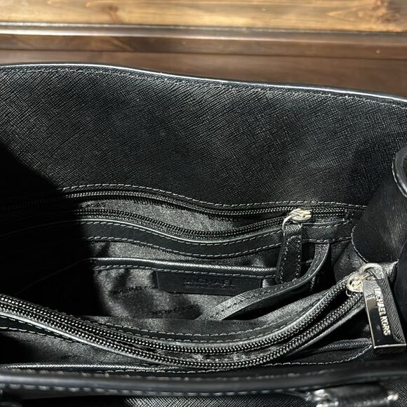 Michael Kors Emma Saffiano Leather Satchel Handbag Purse Black - Picture 14 of 16